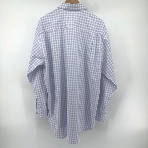 David Donahue Mens 17.5 34/35 Blue White Gingham Cotton Dress Shirt Plaid L/S - Picture 5 of 8